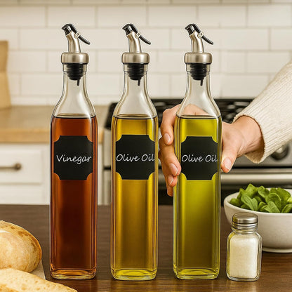 Oil Bottles for Kitchen 4 Pack, 17oz Oil and Vinegar Dispenser Set