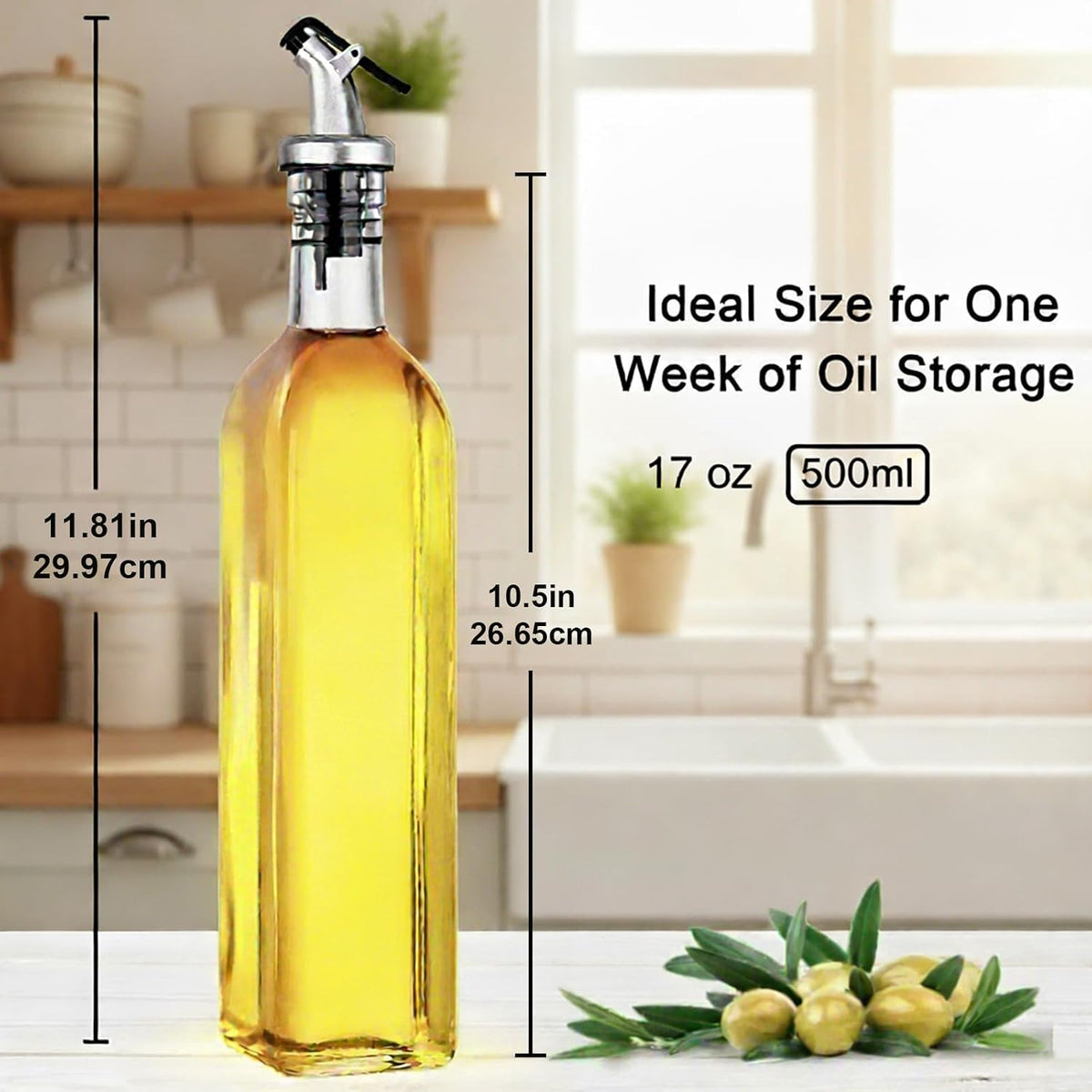 Oil Bottles for Kitchen 4 Pack, 17oz Oil and Vinegar Dispenser Set