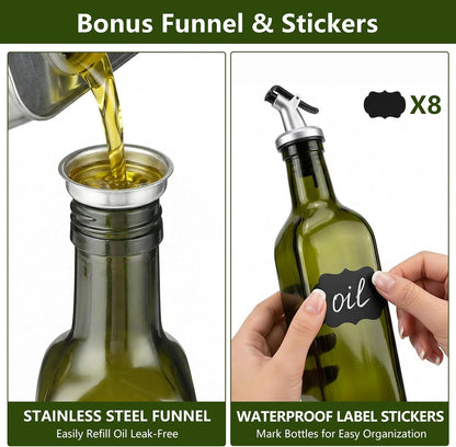 Oil Bottles for Kitchen 4 Pack, 17oz Oil and Vinegar Dispenser Set