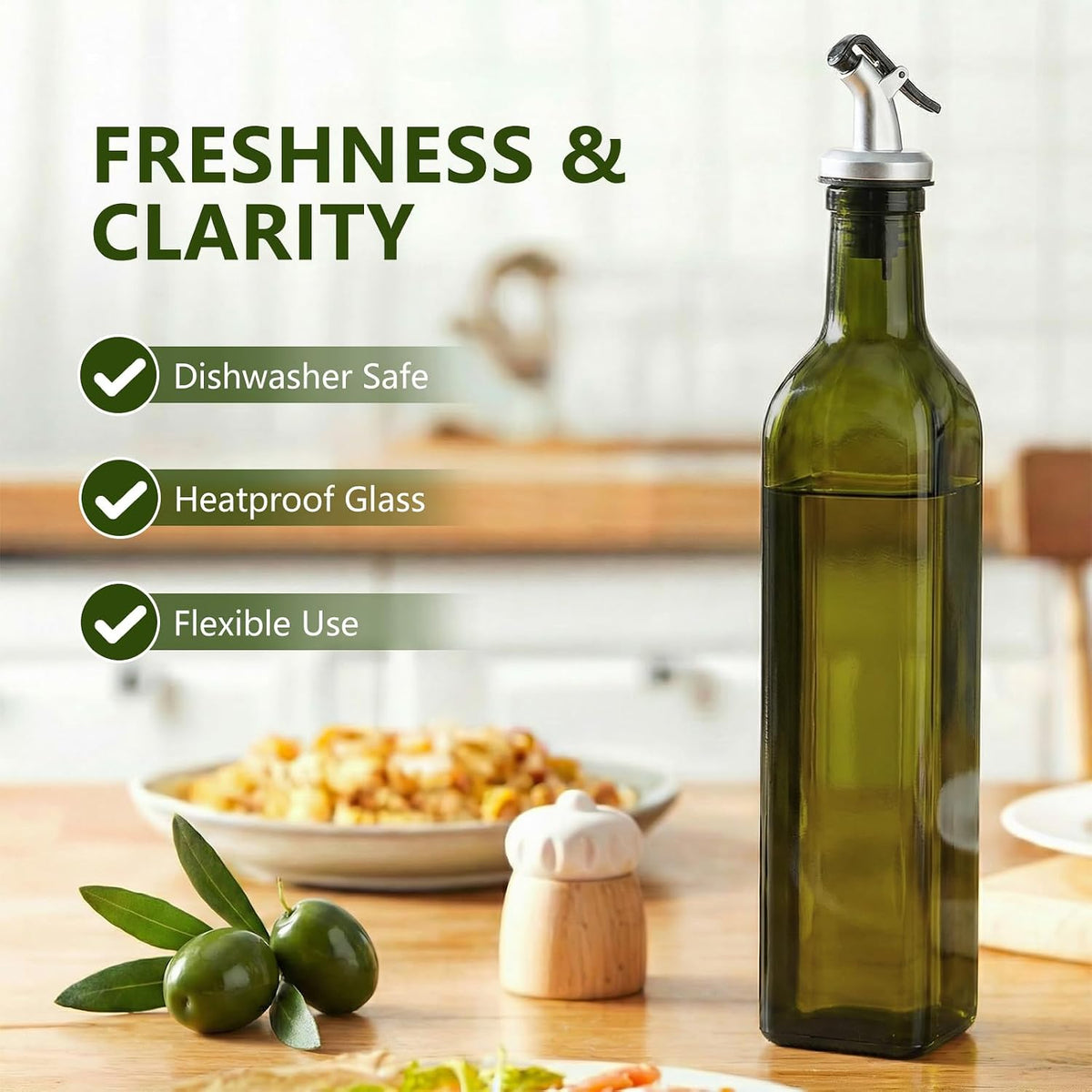 Oil Bottles for Kitchen 4 Pack, 17oz Oil and Vinegar Dispenser Set