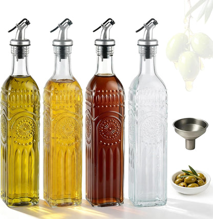 Oil Bottles for Kitchen 4 Pack, 17oz Oil and Vinegar Dispenser Set
