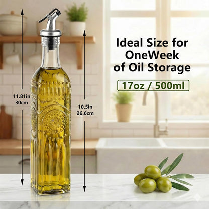 Oil Bottles for Kitchen 4 Pack, 17oz Oil and Vinegar Dispenser Set