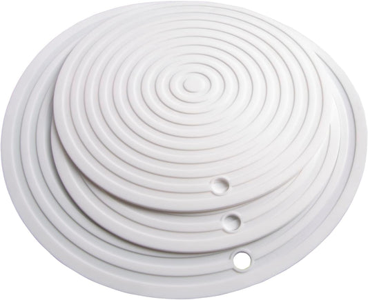 Silicone Trivets Mats for Pots and Pans, Heat Resistant Pot Holders, Flexible Hot Pads for Kitchen Table, Non Slip Mats, Dia11.81 and 9.45 Inches Big Round Microwave Mats Pack 3 White