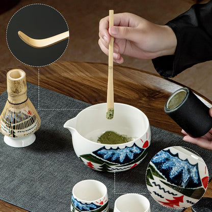Matcha Whisk Set with Spout, Bowl & Holder, Cute Ceramic Teacups-Strawberry