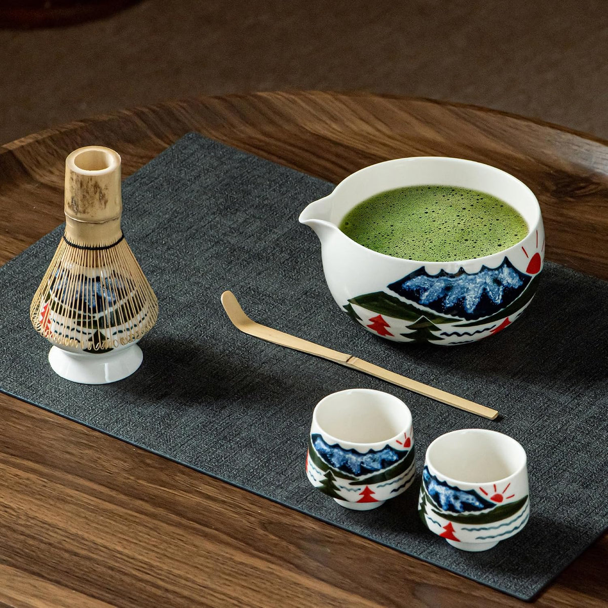 Matcha Whisk Set with Spout, Bowl & Holder, Cute Ceramic Teacups-Strawberry