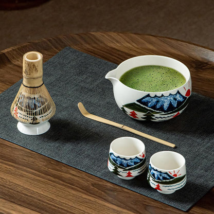 Matcha Whisk Set with Spout, Bowl & Holder, Cute Ceramic Teacups-Strawberry