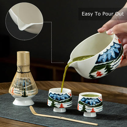 Matcha Whisk Set with Spout, Bowl & Holder, Cute Ceramic Teacups-Strawberry