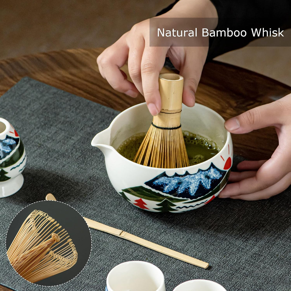 Matcha Whisk Set with Spout, Bowl & Holder, Cute Ceramic Teacups-Strawberry