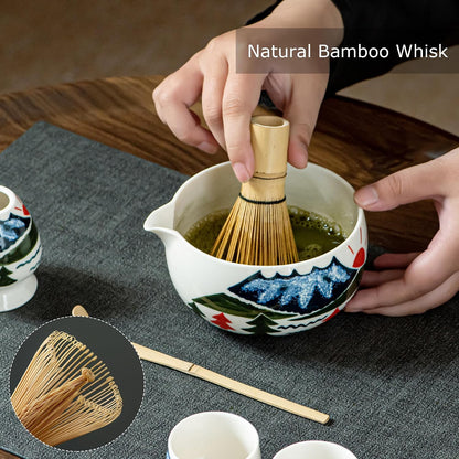 Matcha Whisk Set with Spout, Bowl & Holder, Cute Ceramic Teacups-Strawberry