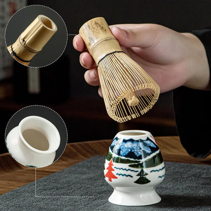 Matcha Whisk Set with Spout, Bowl & Holder, Cute Ceramic Teacups-Strawberry