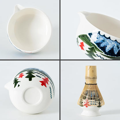 Matcha Whisk Set with Spout, Bowl & Holder, Cute Ceramic Teacups-Strawberry