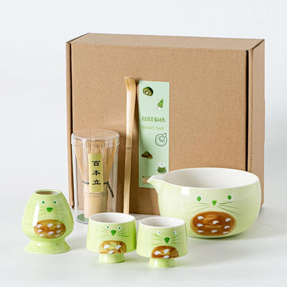 Matcha Whisk Set with Spout, Bowl & Holder, Cute Ceramic Teacups-Strawberry