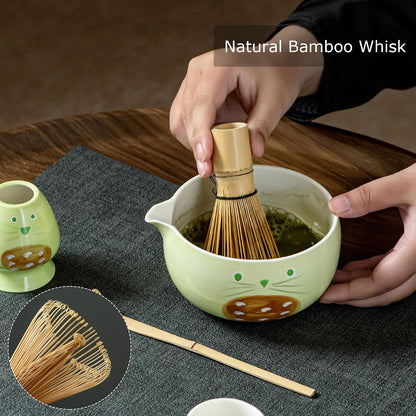 Matcha Whisk Set with Spout, Bowl & Holder, Cute Ceramic Teacups-Strawberry