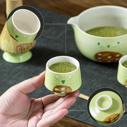 Matcha Whisk Set with Spout, Bowl & Holder, Cute Ceramic Teacups-Strawberry
