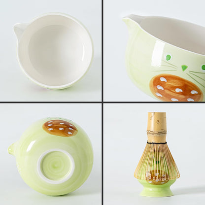 Matcha Whisk Set with Spout, Bowl & Holder, Cute Ceramic Teacups-Strawberry