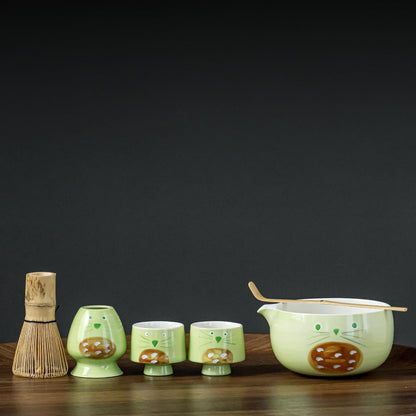 Matcha Whisk Set with Spout, Bowl & Holder, Cute Ceramic Teacups-Strawberry