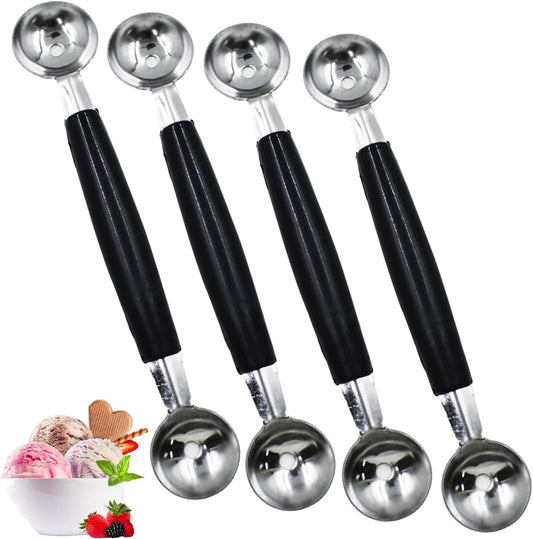 4 Pack Stainless Steel Melon Baller, Double Melon Baller, Double Ended Headed Fruit Icecream Ball Spoon, Baller Scoops for Fruits, Vegetables, Butter & More