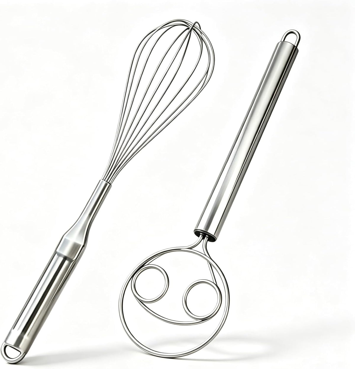 Danish Dough Whisk and Balloon Whisk Set, 2-Piece 12 Inch 316 Stainless Steel for Egg, Cream, Bread, Pizza & Sourdough Mixing, Dishwasher Safe