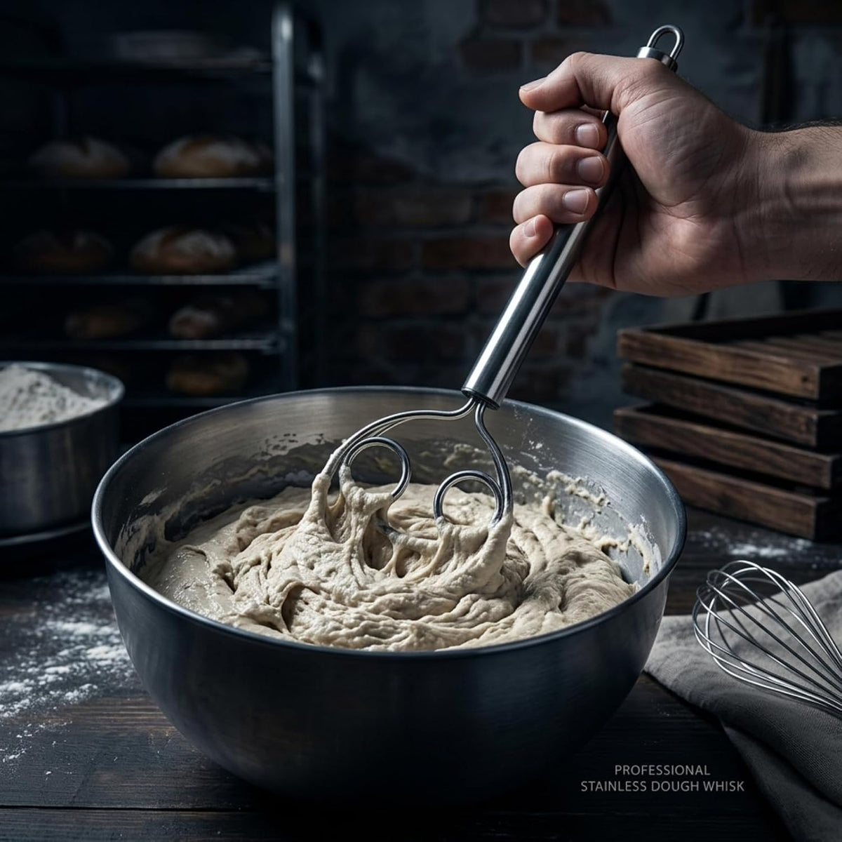 Danish Dough Whisk and Balloon Whisk Set, 2-Piece 12 Inch 316 Stainless Steel for Egg, Cream, Bread, Pizza & Sourdough Mixing, Dishwasher Safe