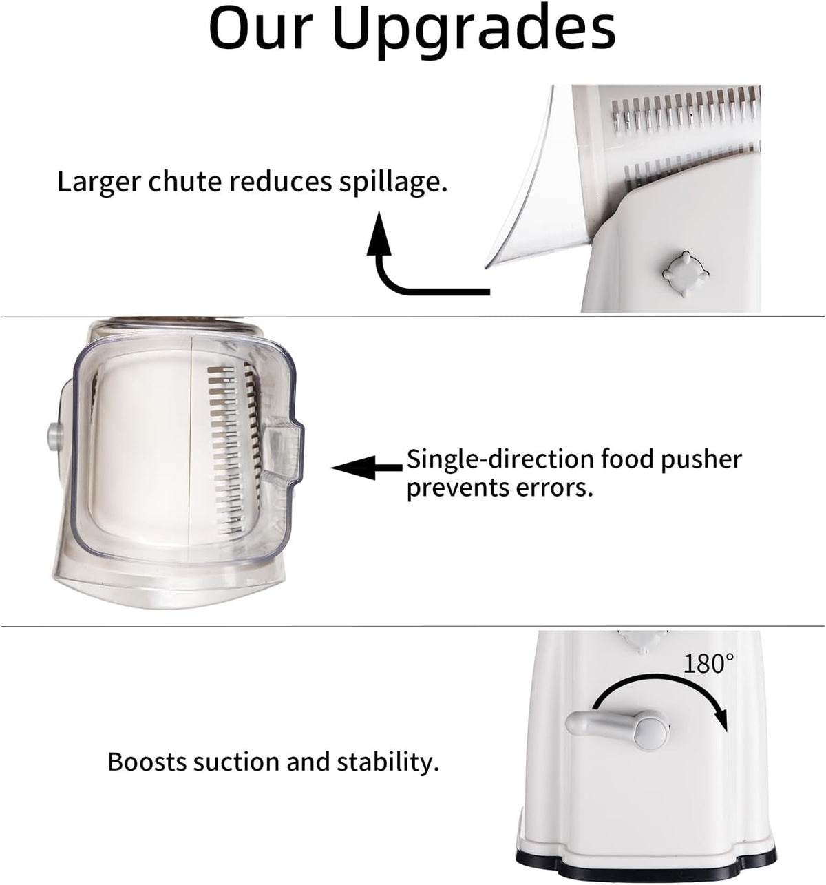 Upgrade Rotary Cheese Grater Shredder with Handle, Strong Suction Base, Multi-purpose Rotary Grater Slicer with 5 Interchangeable Blades for Ice, Vegetables, Fruit, Nuts with Blade Storage Box