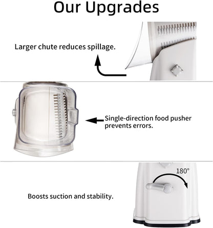 Upgrade Rotary Cheese Grater Shredder with Handle, Strong Suction Base, Multi-purpose Rotary Grater Slicer with 5 Interchangeable Blades for Ice, Vegetables, Fruit, Nuts with Blade Storage Box