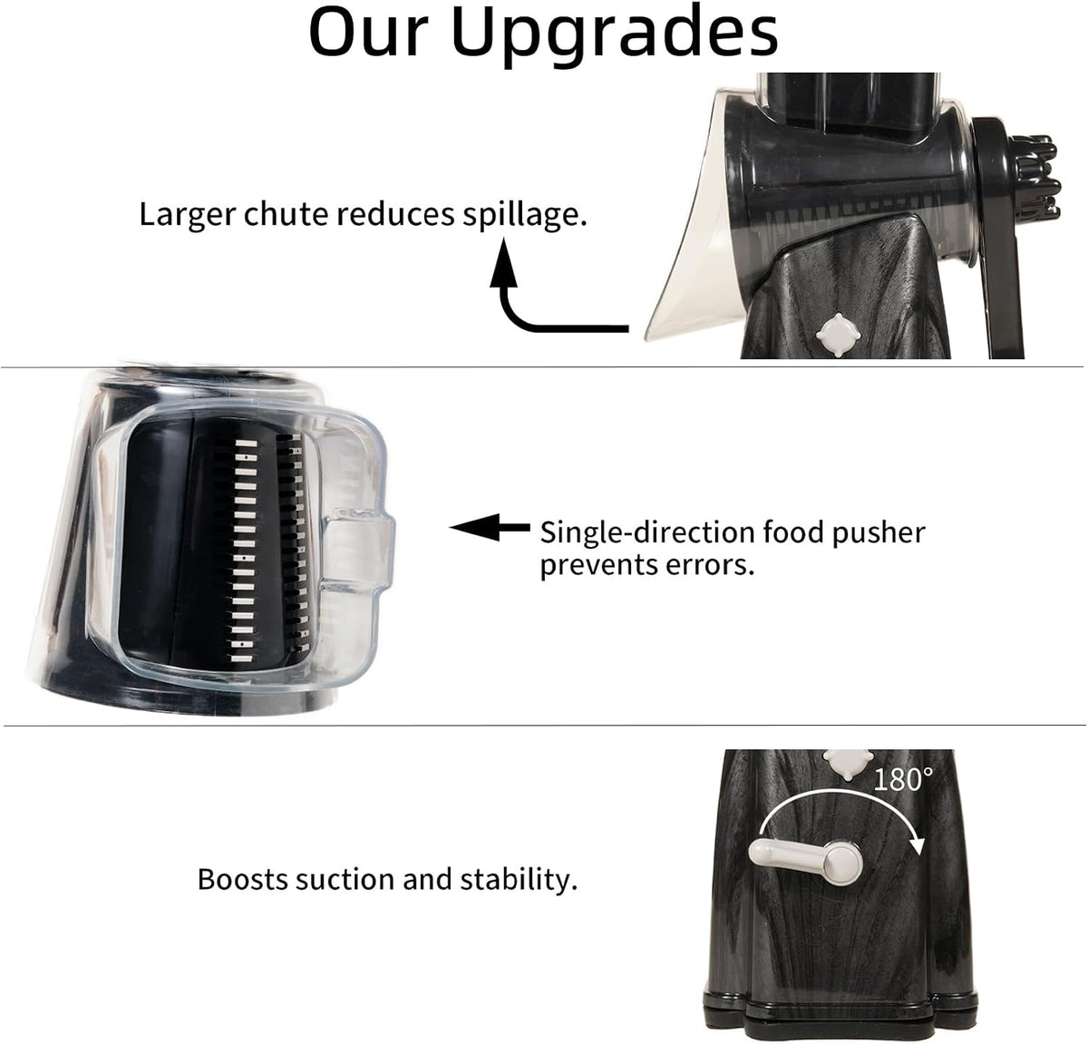 Upgrade Rotary Cheese Grater Shredder with Handle, Strong Suction Base, Multi-purpose Rotary Grater Slicer with 5 Interchangeable Blades for Ice, Vegetables, Fruit, Nuts with Blade Storage Box