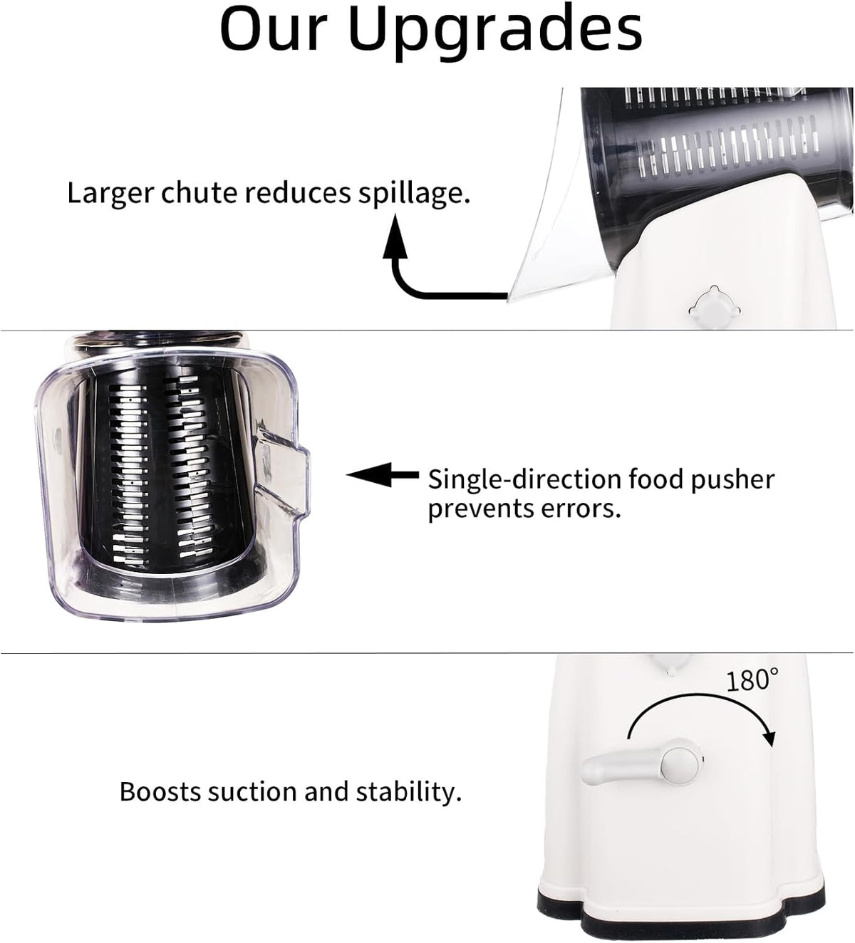 Upgrade Rotary Cheese Grater Shredder with Handle, Strong Suction Base, Multi-purpose Rotary Grater Slicer with 5 Interchangeable Blades for Ice, Vegetables, Fruit, Nuts with Blade Storage Box