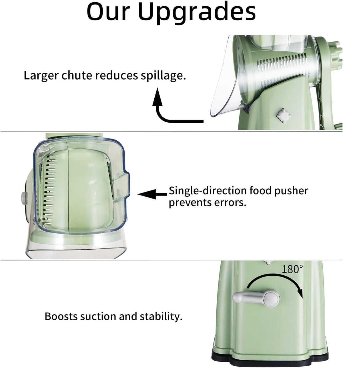 Upgrade Rotary Cheese Grater Shredder with Handle, Strong Suction Base, Multi-purpose Rotary Grater Slicer with 5 Interchangeable Blades for Ice, Vegetables, Fruit, Nuts with Blade Storage Box