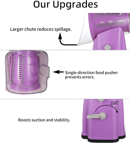 Upgrade Rotary Cheese Grater Shredder with Handle, Strong Suction Base, Multi-purpose Rotary Grater Slicer with 5 Interchangeable Blades for Ice, Vegetables, Fruit, Nuts with Blade Storage Box