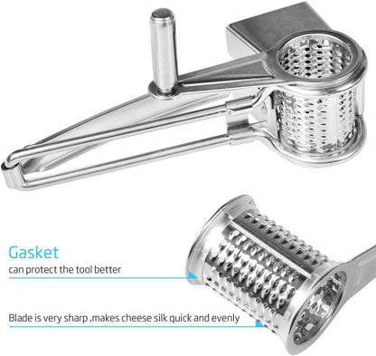 MultiFunction Stainless Steel Cheese Grater Hand Cranked Rotatable Cheese Cutter Slicing Tool for Soft and Hard Cheese, Chocolate, Nuts, Parmesan, Pistachio, Almonds, TARSHYRY8rdzc0eh3y