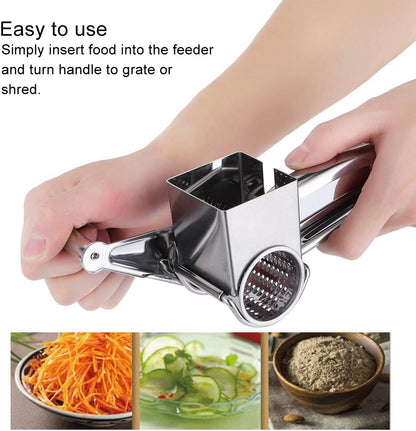 MultiFunction Stainless Steel Cheese Grater Hand Cranked Rotatable Cheese Cutter Slicing Tool for Soft and Hard Cheese, Chocolate, Nuts, Parmesan, Pistachio, Almonds, TARSHYRY8rdzc0eh3y