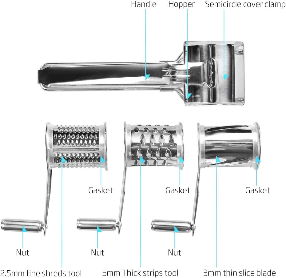 MultiFunction Stainless Steel Cheese Grater Hand Cranked Rotatable Cheese Cutter Slicing Tool for Soft and Hard Cheese, Chocolate, Nuts, Parmesan, Pistachio, Almonds, TARSHYRY8rdzc0eh3y