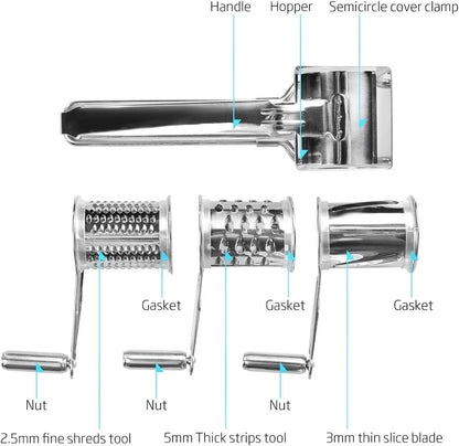MultiFunction Stainless Steel Cheese Grater Hand Cranked Rotatable Cheese Cutter Slicing Tool for Soft and Hard Cheese, Chocolate, Nuts, Parmesan, Pistachio, Almonds, TARSHYRY8rdzc0eh3y