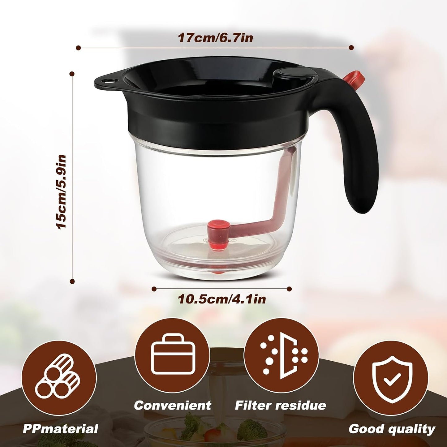 Fat Separator with Strainer and Bottom Release 33 oz Gravy Grease Separator for Cooking Healthier Gravy