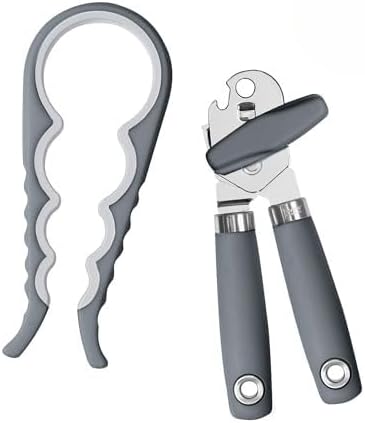 Can and Jar Opener Set Manual Handheld Kitchen Tool with Comfort Grip Handles, Easy to Use Stainless Steel Jar and Smooth Edge Can Opener with Built In Bottle Cap Lifter, Charcoal Gray