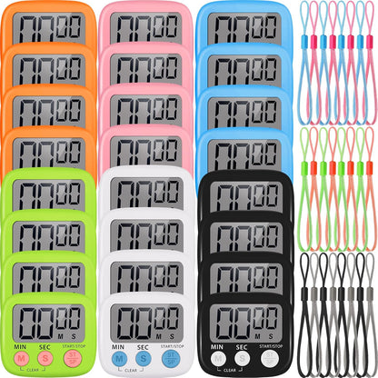 24 Pcs Small Digital Kitchen Timer Magnetic Back and Switch Minute Second Count up Countdown Big LCD Display Loud Alarm for Teacher Cooking Baking (Colorful)