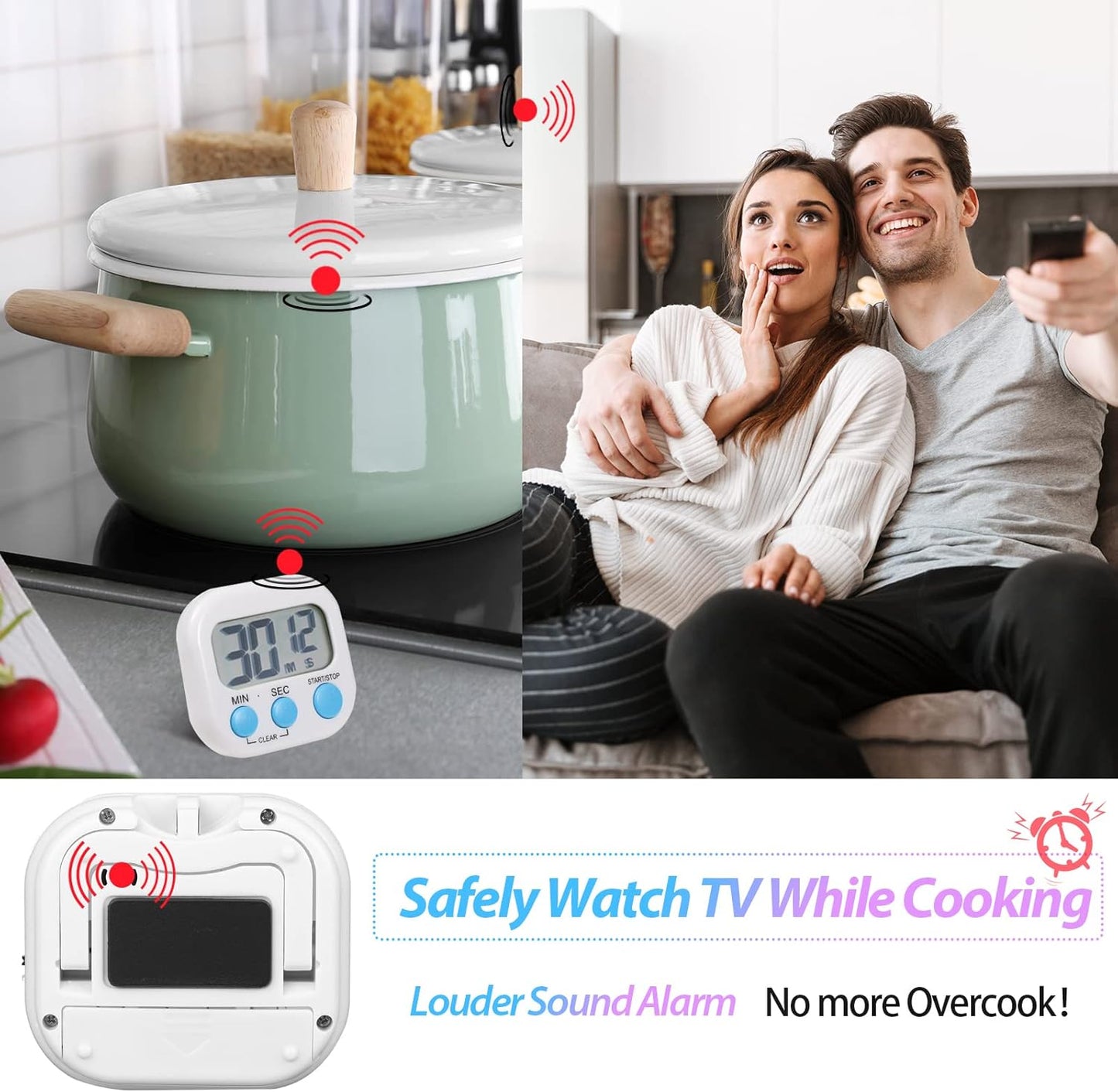 24 Pcs Small Digital Kitchen Timer Magnetic Back and Switch Minute Second Count up Countdown Big LCD Display Loud Alarm for Teacher Cooking Baking (Colorful)