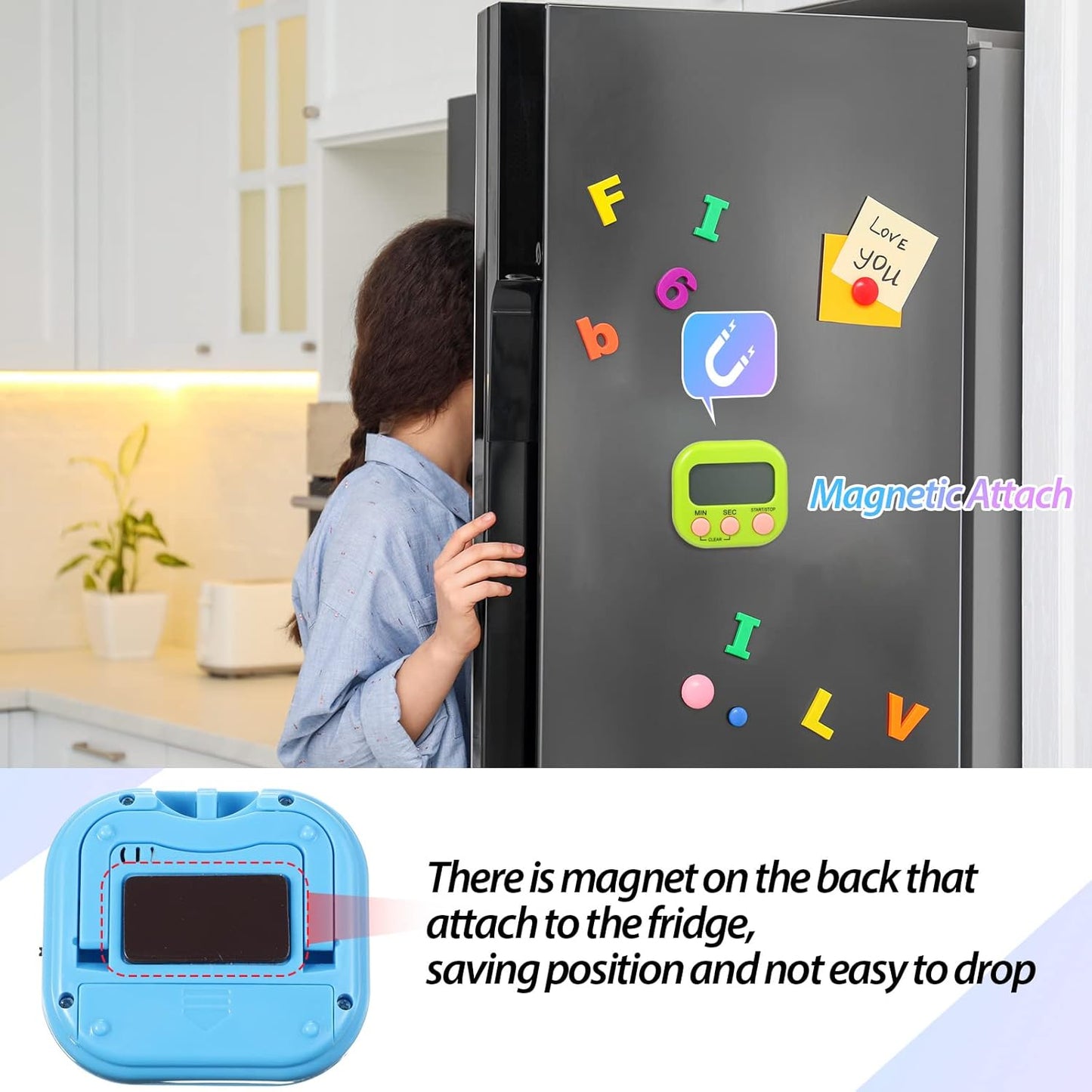 24 Pcs Small Digital Kitchen Timer Magnetic Back and Switch Minute Second Count up Countdown Big LCD Display Loud Alarm for Teacher Cooking Baking (Colorful)