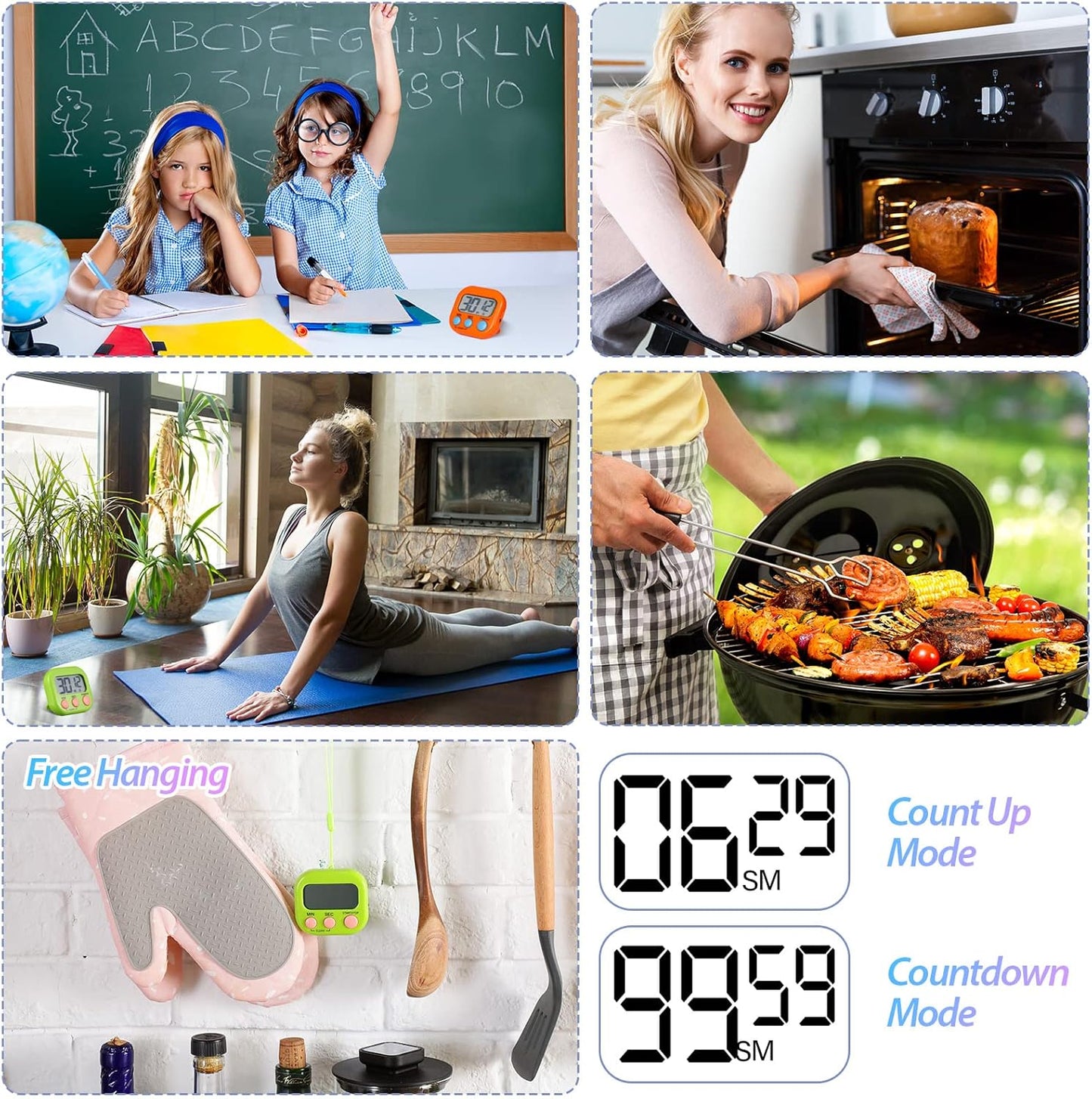 24 Pcs Small Digital Kitchen Timer Magnetic Back and Switch Minute Second Count up Countdown Big LCD Display Loud Alarm for Teacher Cooking Baking (Colorful)