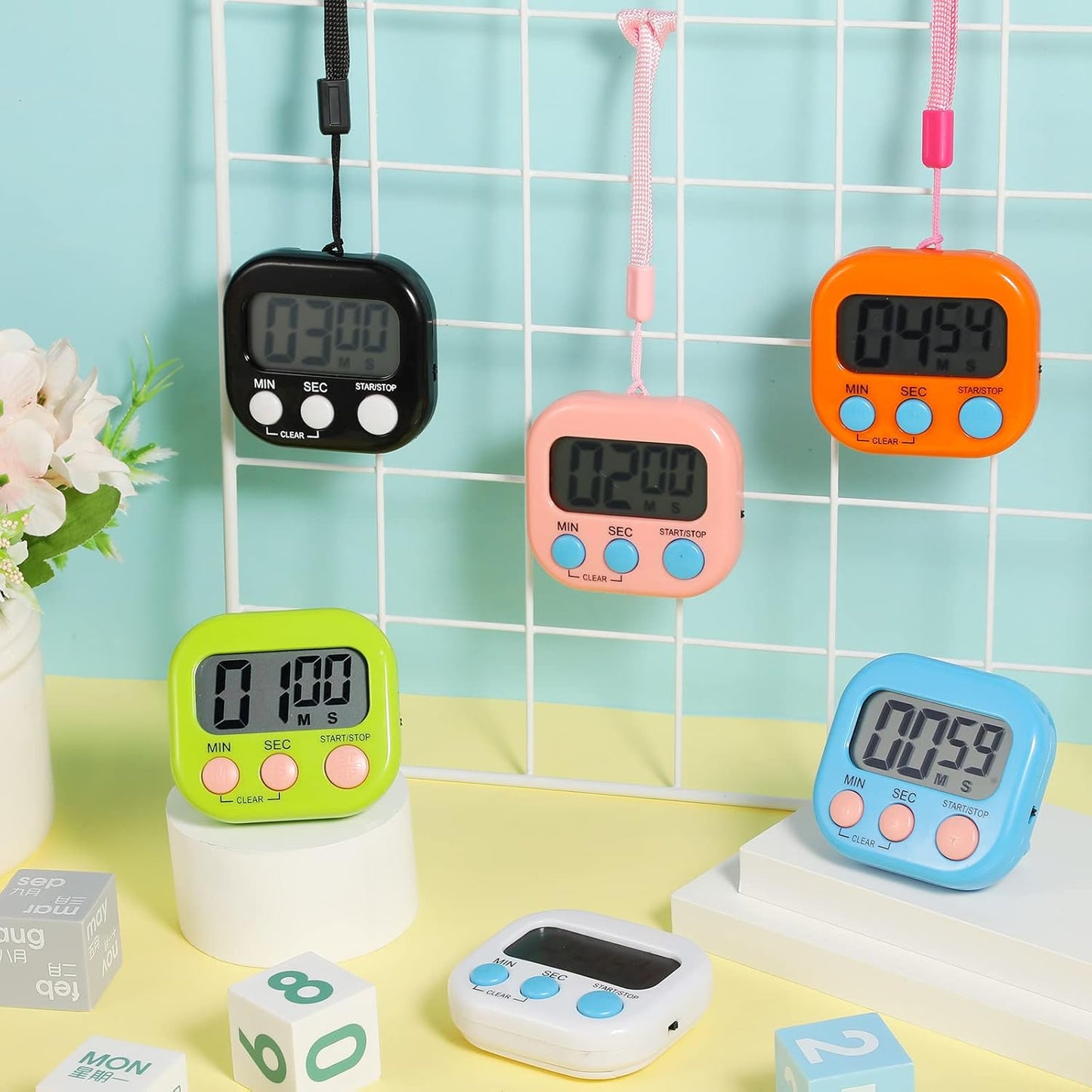 24 Pcs Small Digital Kitchen Timer Magnetic Back and Switch Minute Second Count up Countdown Big LCD Display Loud Alarm for Teacher Cooking Baking (Colorful)