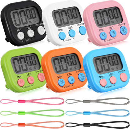 24 Pcs Small Digital Kitchen Timer Magnetic Back and Switch Minute Second Count up Countdown Big LCD Display Loud Alarm for Teacher Cooking Baking (Colorful)