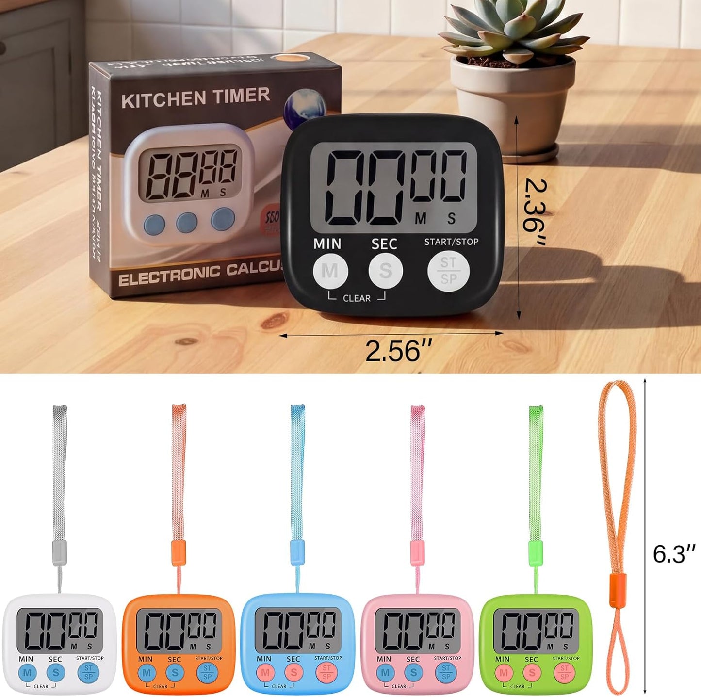 24 Pcs Small Digital Kitchen Timer Magnetic Back and Switch Minute Second Count up Countdown Big LCD Display Loud Alarm for Teacher Cooking Baking (Colorful)