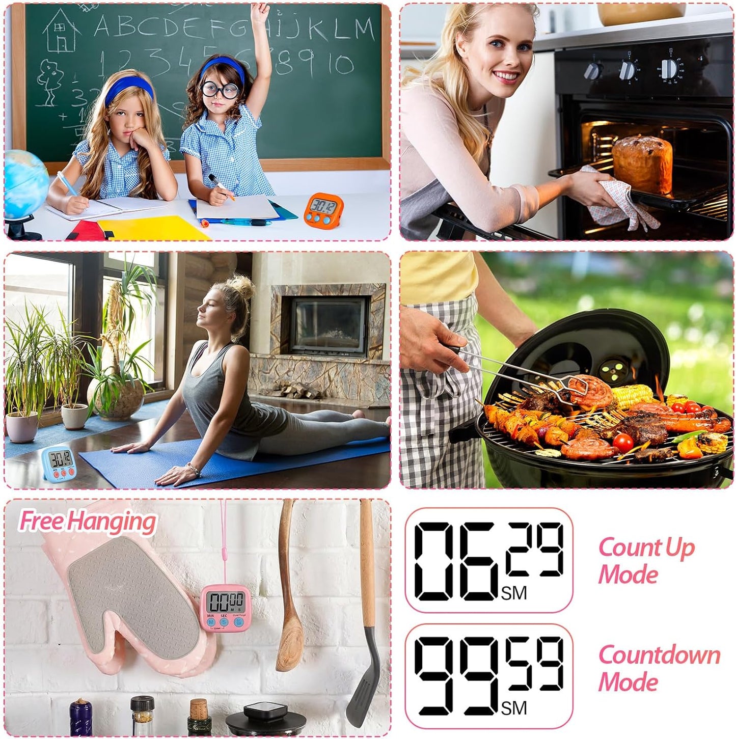 24 Pcs Small Digital Kitchen Timer Magnetic Back and Switch Minute Second Count up Countdown Big LCD Display Loud Alarm for Teacher Cooking Baking (Colorful)
