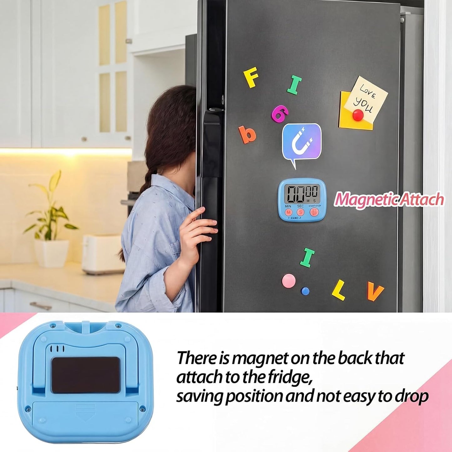 24 Pcs Small Digital Kitchen Timer Magnetic Back and Switch Minute Second Count up Countdown Big LCD Display Loud Alarm for Teacher Cooking Baking (Colorful)