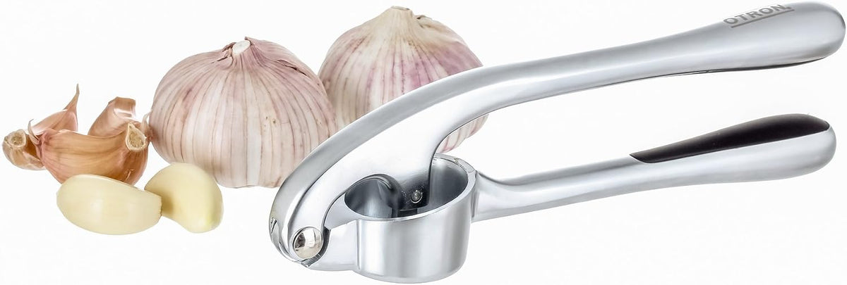 Premium Garlic Press, Stainless Steel, Garlic Mincer, Professional Heavy Duty, Soft-Handled, Crush Garlic Cloves, Ginger