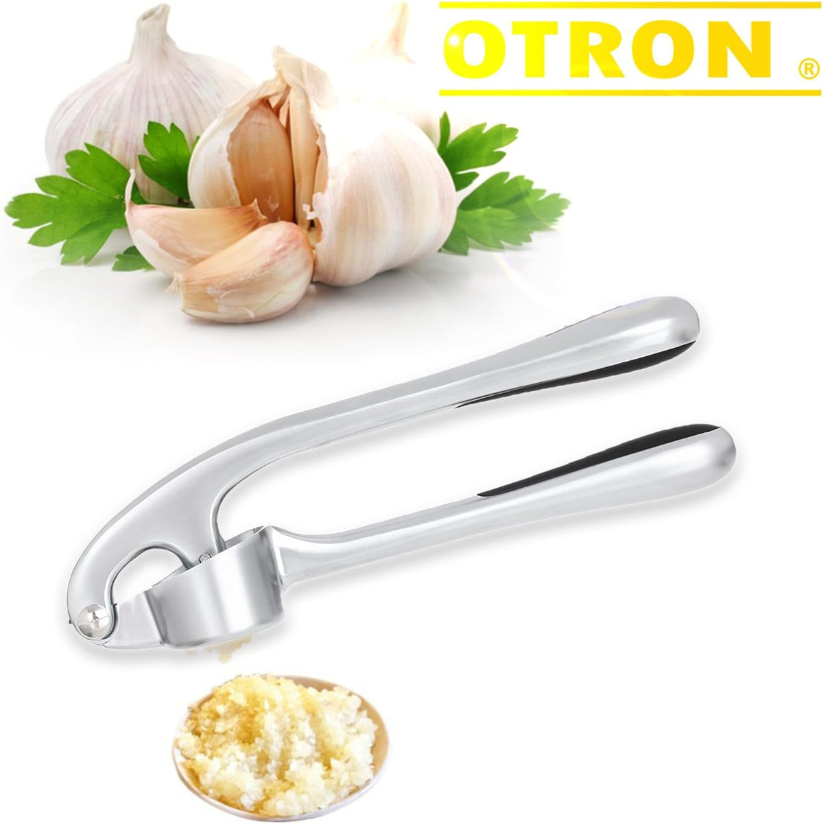 Premium Garlic Press, Stainless Steel, Garlic Mincer, Professional Heavy Duty, Soft-Handled, Crush Garlic Cloves, Ginger