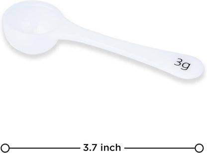 Measure spoons | measuring spoons set of 6 | exact dosing 3 gram scoop, 5 gram scoop, 7,5g, 10g, 15g, 30g | kitchen measuring set for powder and liquids | plastic medicine spoon and cups