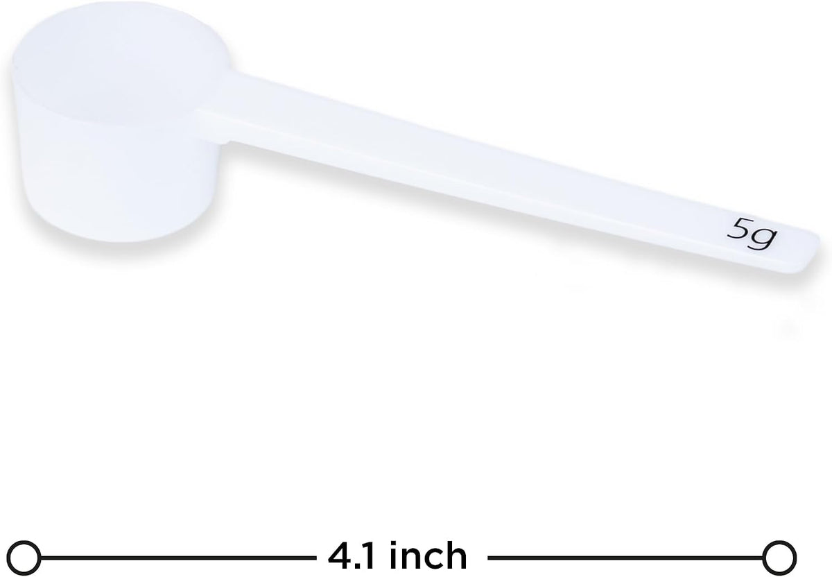 Measure spoons | measuring spoons set of 6 | exact dosing 3 gram scoop, 5 gram scoop, 7,5g, 10g, 15g, 30g | kitchen measuring set for powder and liquids | plastic medicine spoon and cups