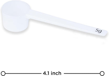 Measure spoons | measuring spoons set of 6 | exact dosing 3 gram scoop, 5 gram scoop, 7,5g, 10g, 15g, 30g | kitchen measuring set for powder and liquids | plastic medicine spoon and cups