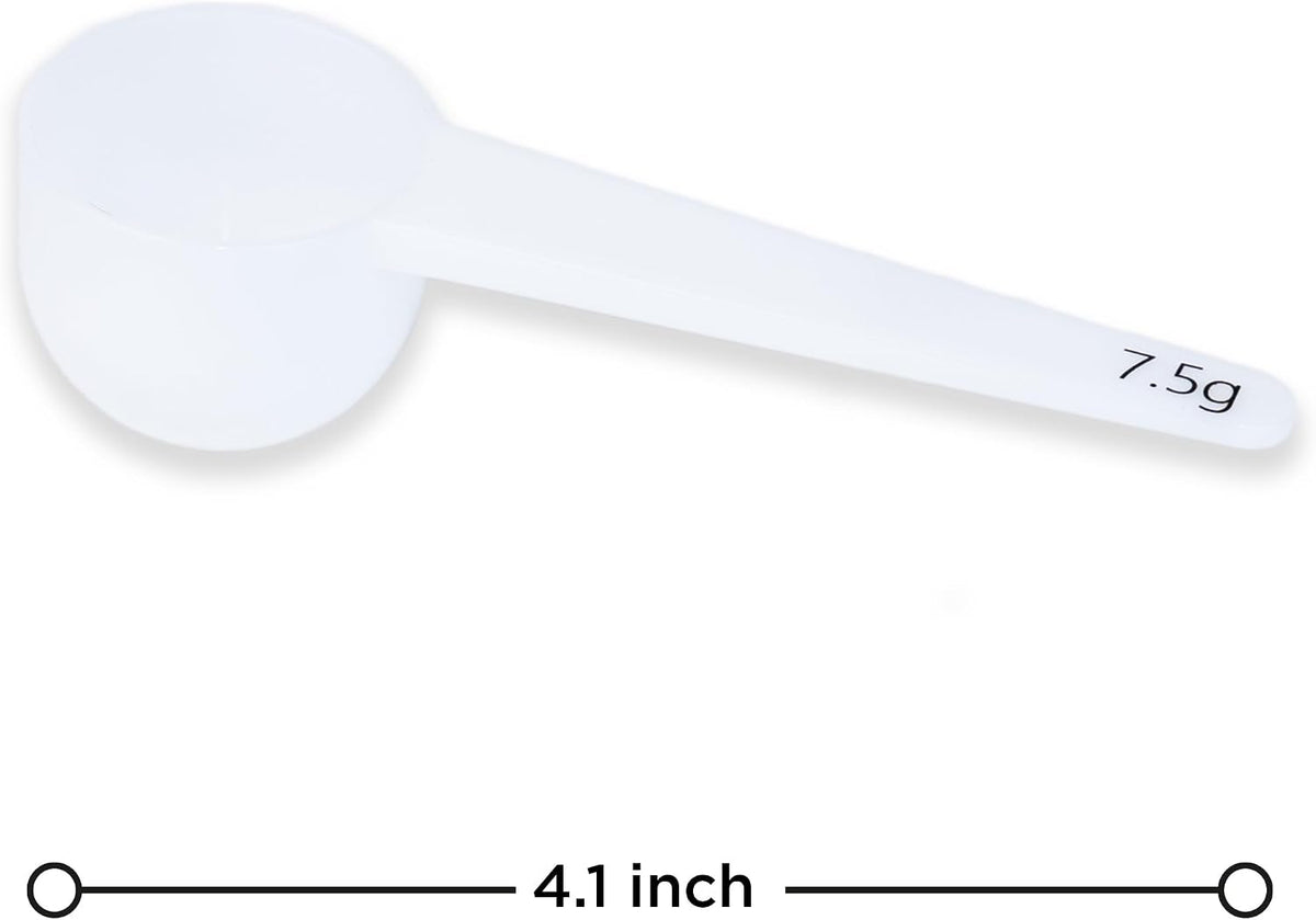 Measure spoons | measuring spoons set of 6 | exact dosing 3 gram scoop, 5 gram scoop, 7,5g, 10g, 15g, 30g | kitchen measuring set for powder and liquids | plastic medicine spoon and cups
